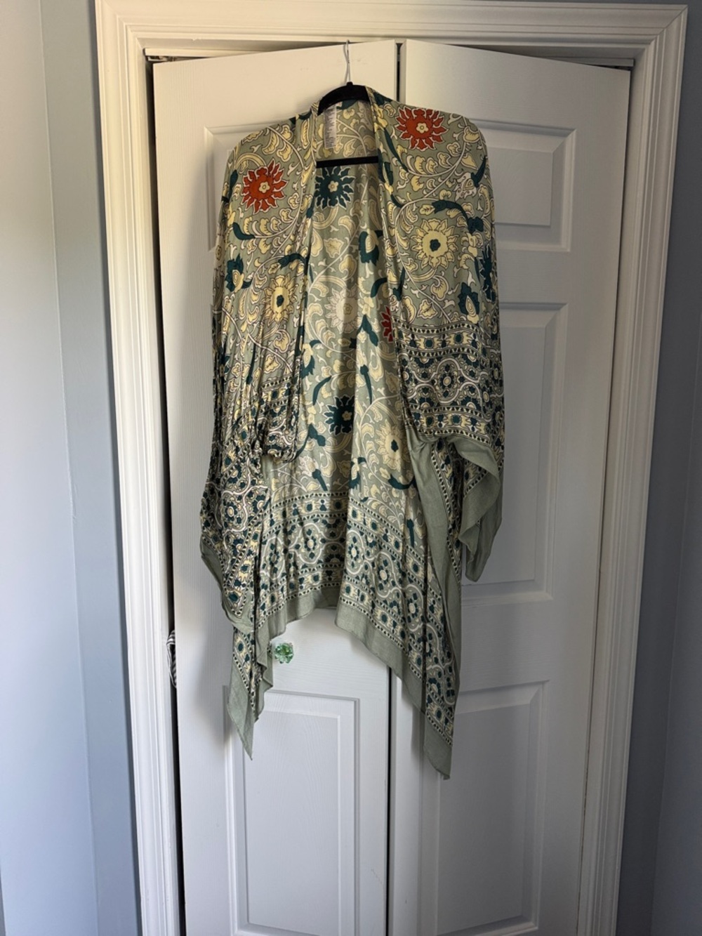 Free People Floral Print Kimono in Sage and Teal